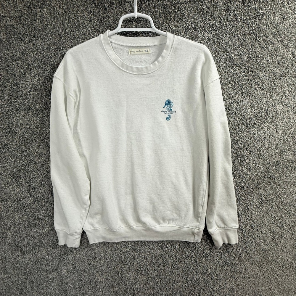 Simply Southern Saltwater Cures All Seahorse Sweatshirt White XS-S Coastal Crew